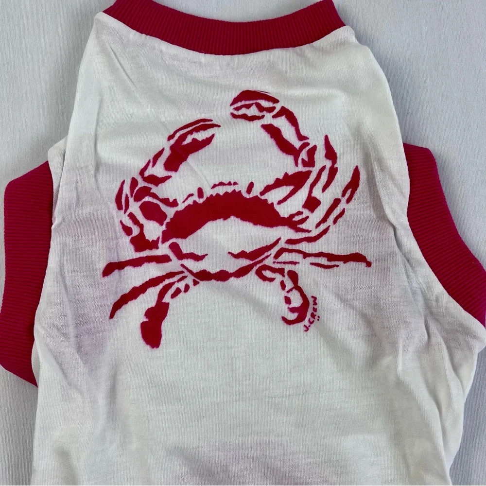 J Crew puppy Dog shirt, sleeveless Pink-White crab‎ shirt Size S NWT